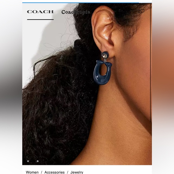NWT EUC Coach large signature enamel drop earrings #CB412 color UJF (navy) - Picture 3 of 5